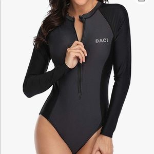 Women Rash Guard Long Sleeve One Piece Swimsuit Zipper Surfing Bathing Suit